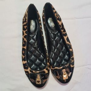 MICHAEL KORS MK Alice Ballet Black Printed Haircalf Flats Shoes Size 7